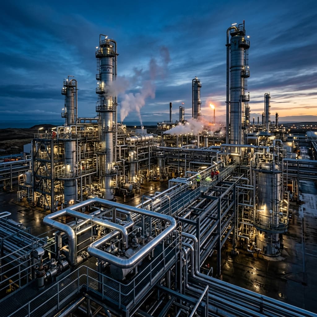 Industrial refining facility with process equipment