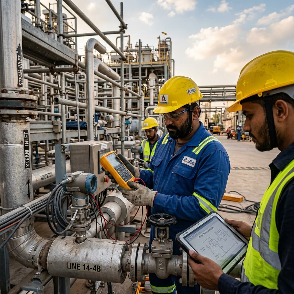 Engineers commissioning industrial instrumentation